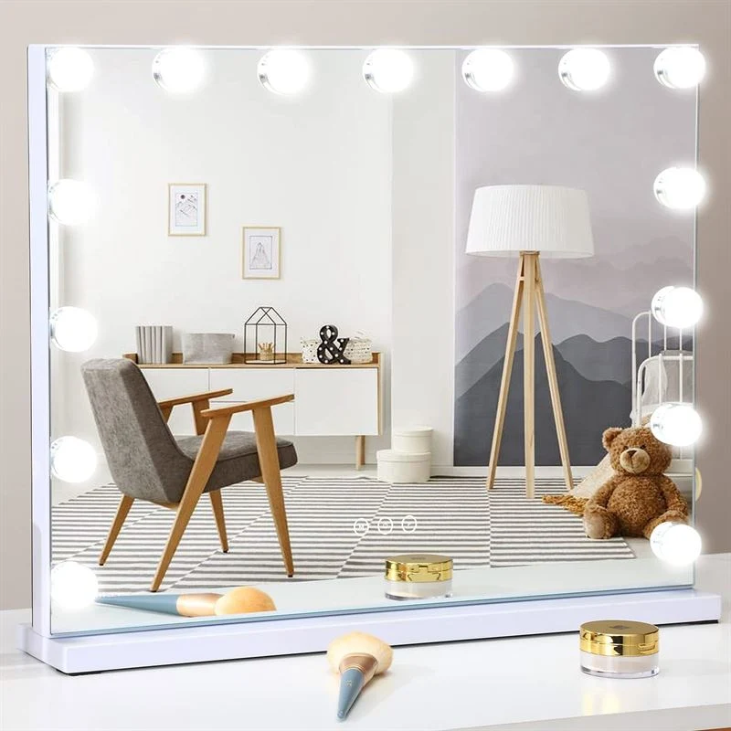 Schminkspiegel UNIQ XL Hollywood mit 15 LED-Lampen und Touchfunktion, weiß