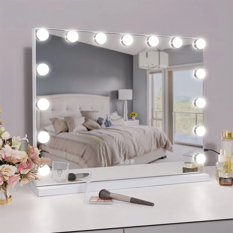 Schminkspiegel UNIQ XL Hollywood mit 15 LED-Lampen und Touchfunktion, weiß