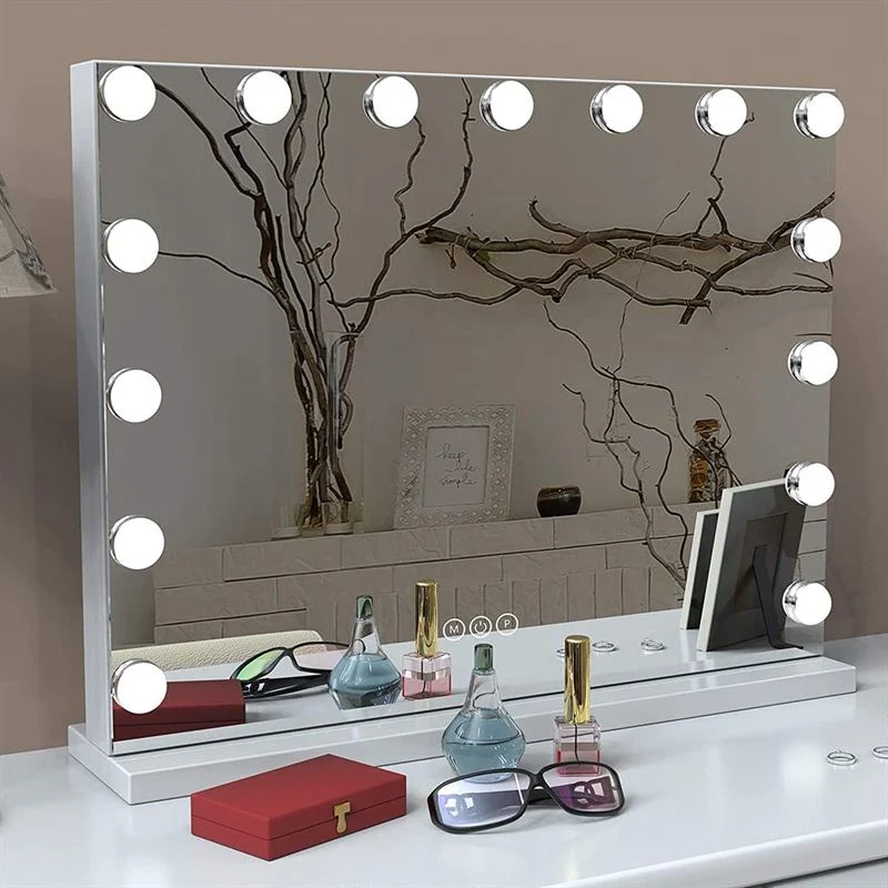 Schminkspiegel UNIQ XL Hollywood mit 15 LED-Lampen und Touchfunktion, weiß