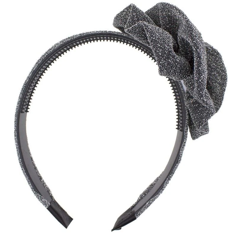 Haarreif mit Glitzer & Schleife – Silber