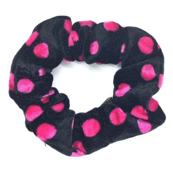 Scrunchie Haargummi - Schwarz mit rosa Punkten