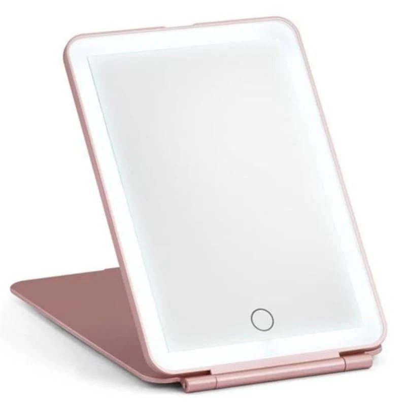 UNIQ Wiederaufladbarer LED-Reise-Schminkspiegel – Rosa | Zusammenklappbarer Kosmetikspiegel, 3 Lichtmodi, USB wiederaufladbar