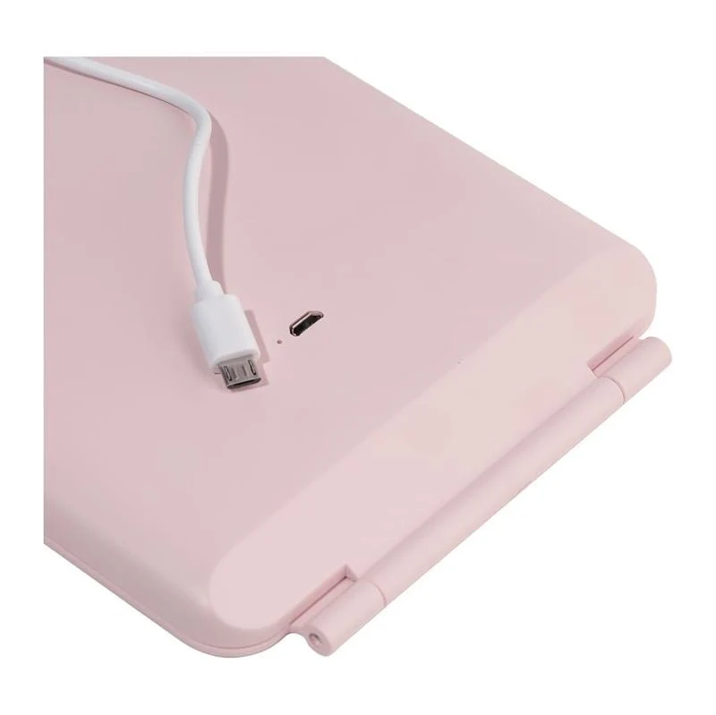 UNIQ Wiederaufladbarer LED-Reise-Schminkspiegel – Rosa | Zusammenklappbarer Kosmetikspiegel, 3 Lichtmodi, USB wiederaufladbar