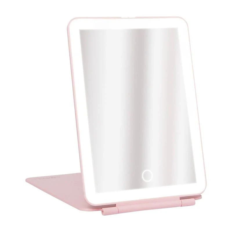 UNIQ Wiederaufladbarer LED-Reise-Schminkspiegel – Rosa | Zusammenklappbarer Kosmetikspiegel, 3 Lichtmodi, USB wiederaufladbar