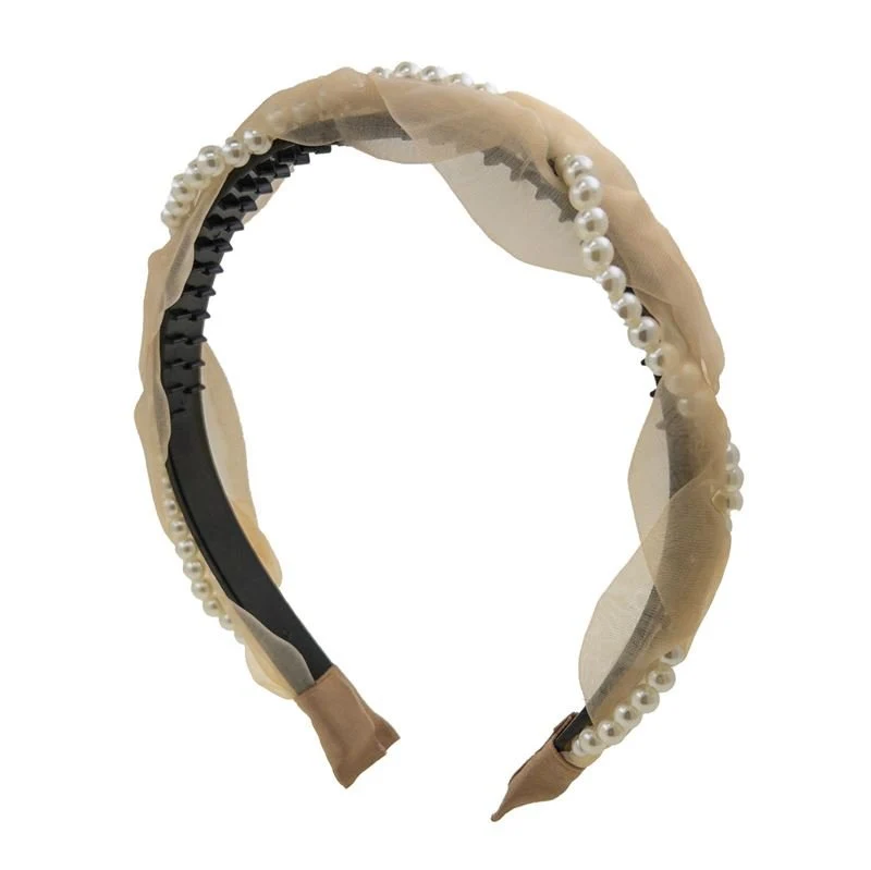 Haarreif – beige mit Imitationsperlen