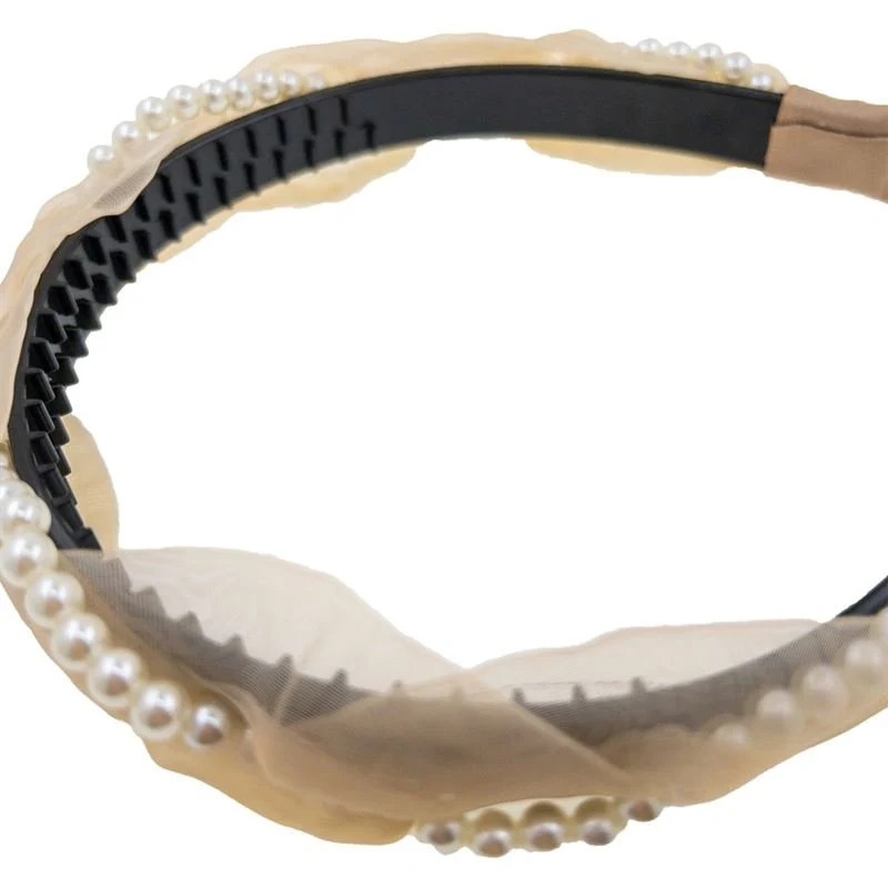 Haarreif – beige mit Imitationsperlen
