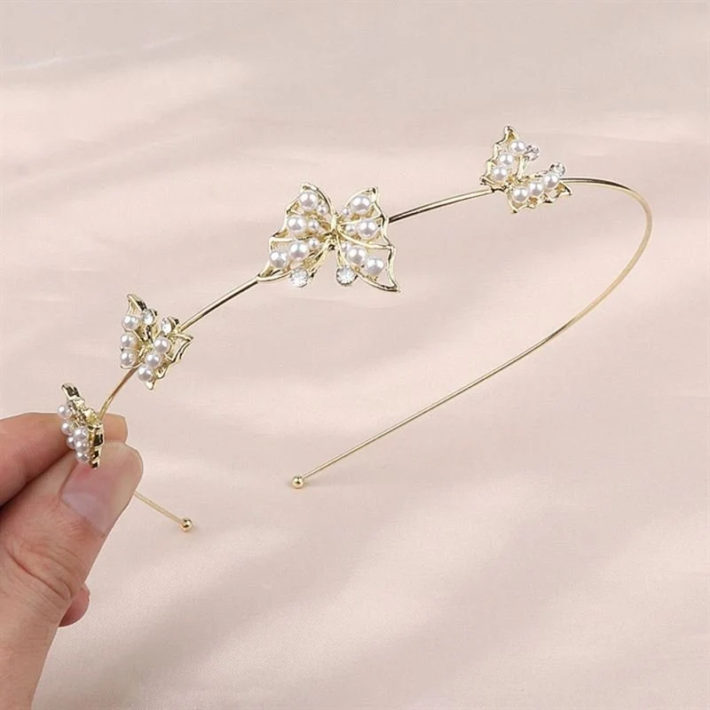 Haarreif – goldfarben mit Strass und Perlen