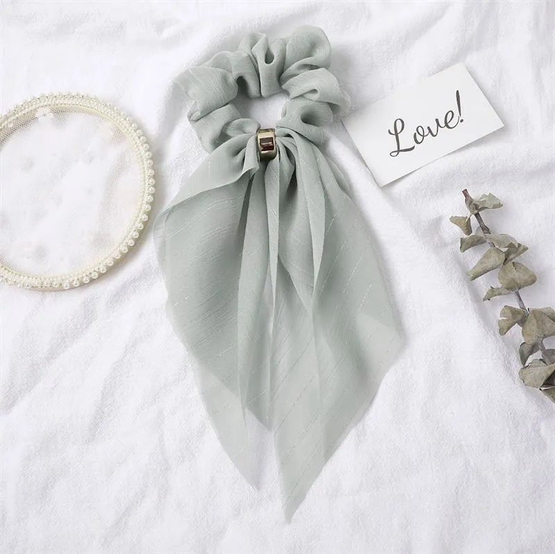 Scrunchie mit Tuch – Grün mit Glitzer und Goldring