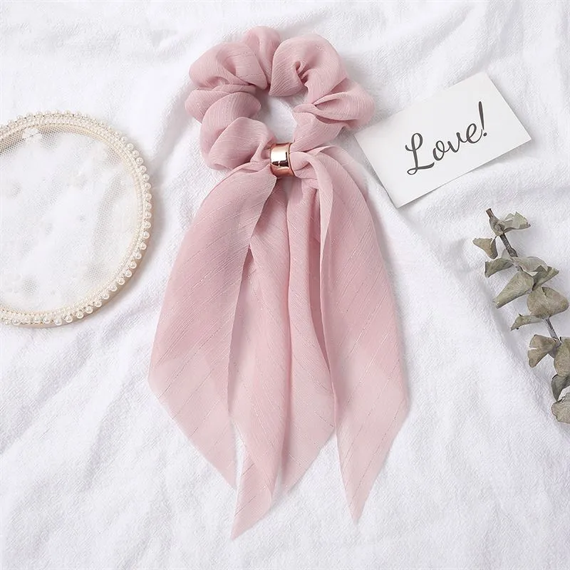 Scrunchie mit Tuch – pink mit Glitzer und Goldring
