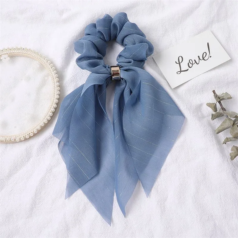 SOHO Vina Scrunchie mit Tuch – Blau, Glitzer & Goldring