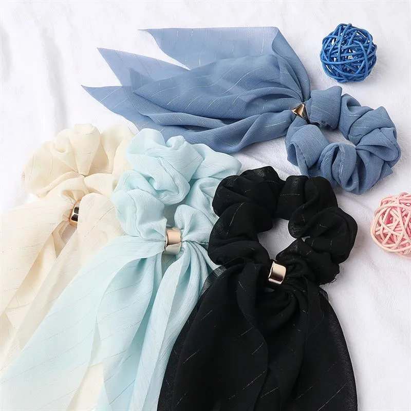 SOHO Vina Scrunchie mit Tuch – Blau, Glitzer & Goldring