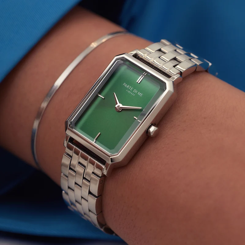 Parte Di Me Orologio Rechthoekig DamenUhr Silberlfarbene und Groen PDM09005