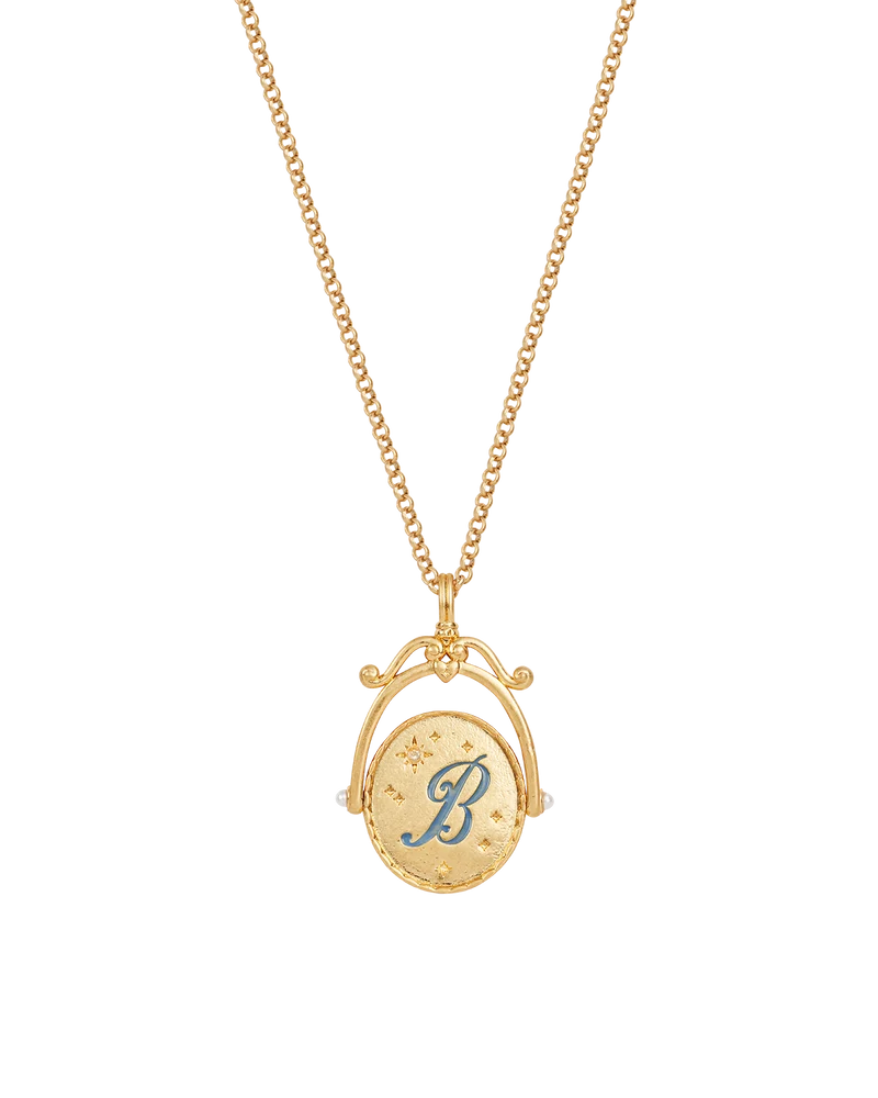 B Initial Bluebell Gold Spinner Necklace