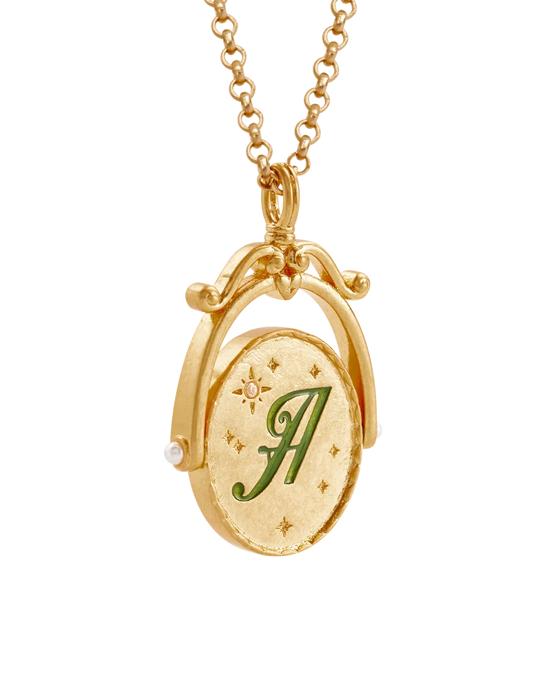 A Initial Anemone Gold Spinner Necklace