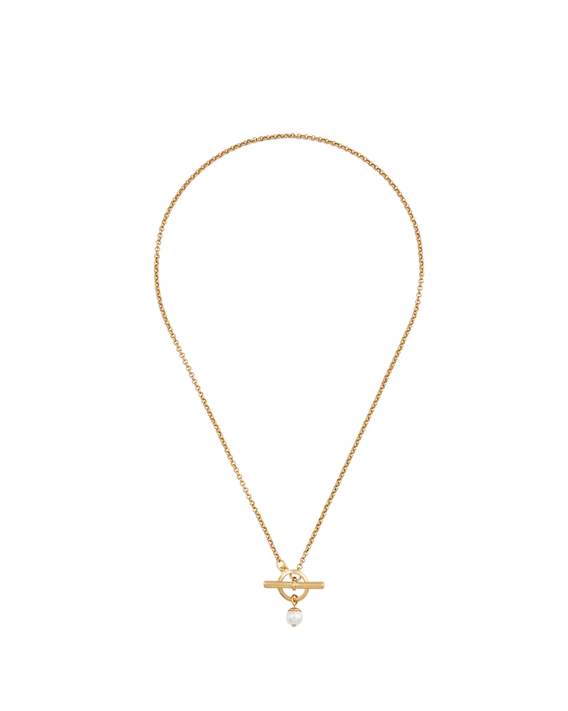 Gold Pearl Toggle Charm Necklace