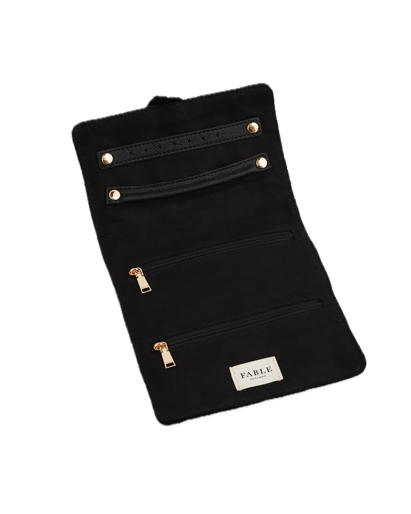 Black Quilted Celestial Velvet Embroidered Jewellery Roll