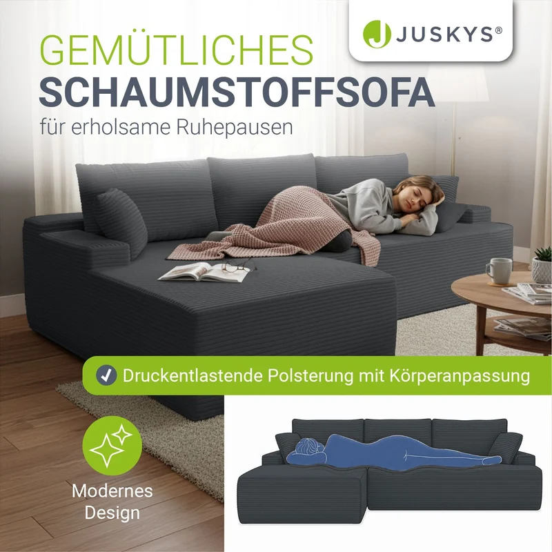Sofa Coredo mit Cord Bezug & Dekokissen