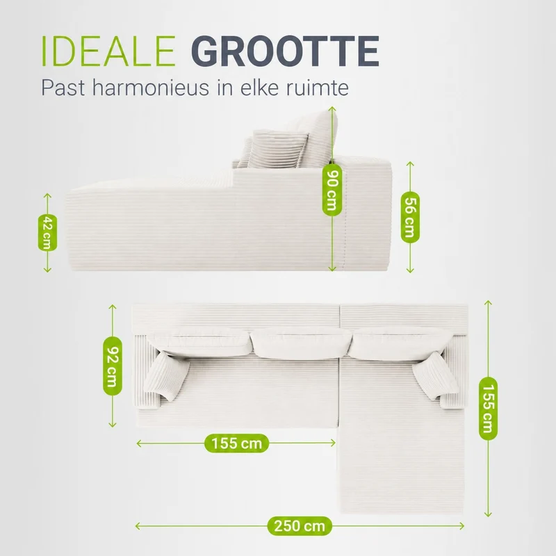 Sofa Coredo mit Cord Bezug & Dekokissen