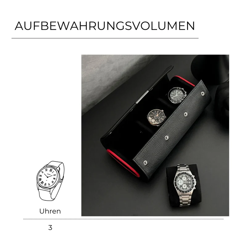 MARANELLO – 3er Uhrenrolle - Genarbtes Vollrindleder