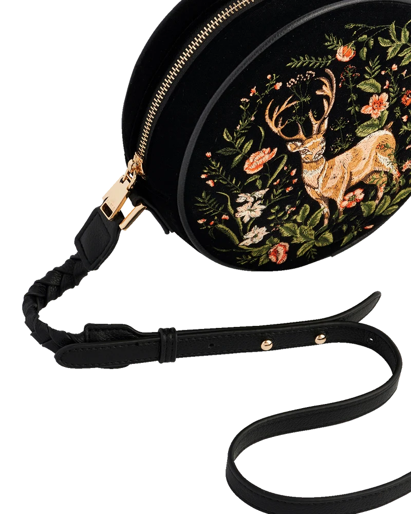 Black Embroidered Circle Bag