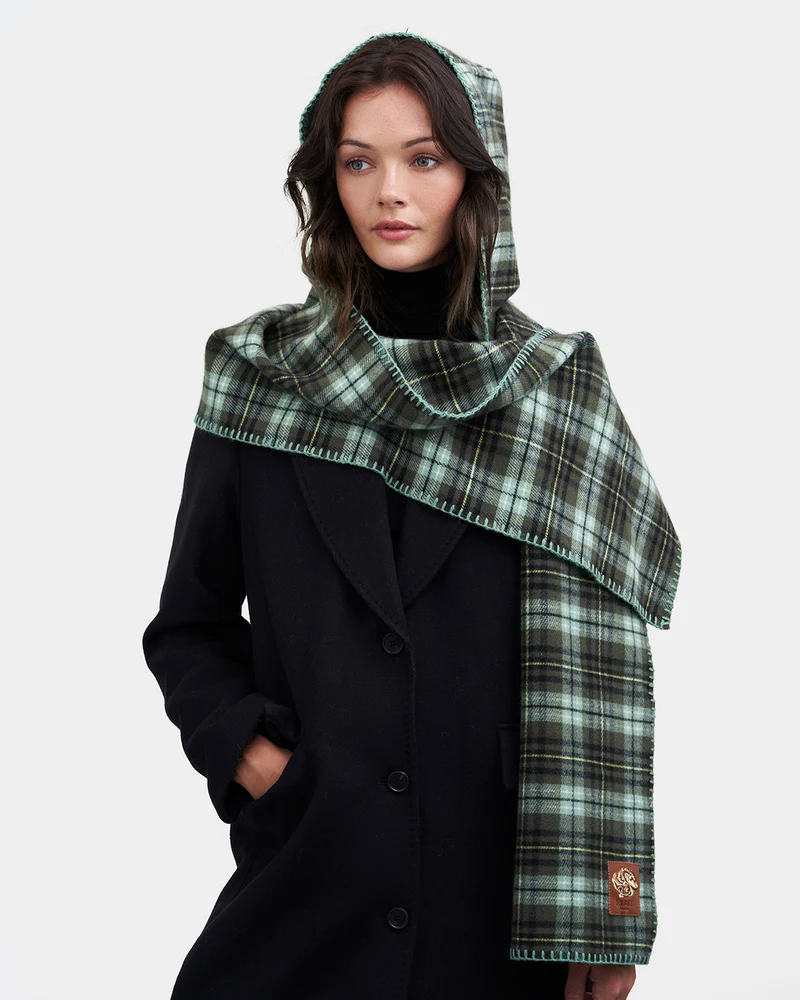 Check Hooded Scarf in Green