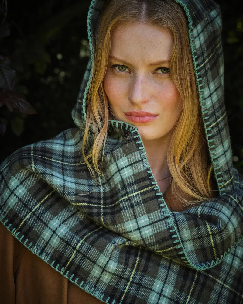 Check Hooded Scarf in Green