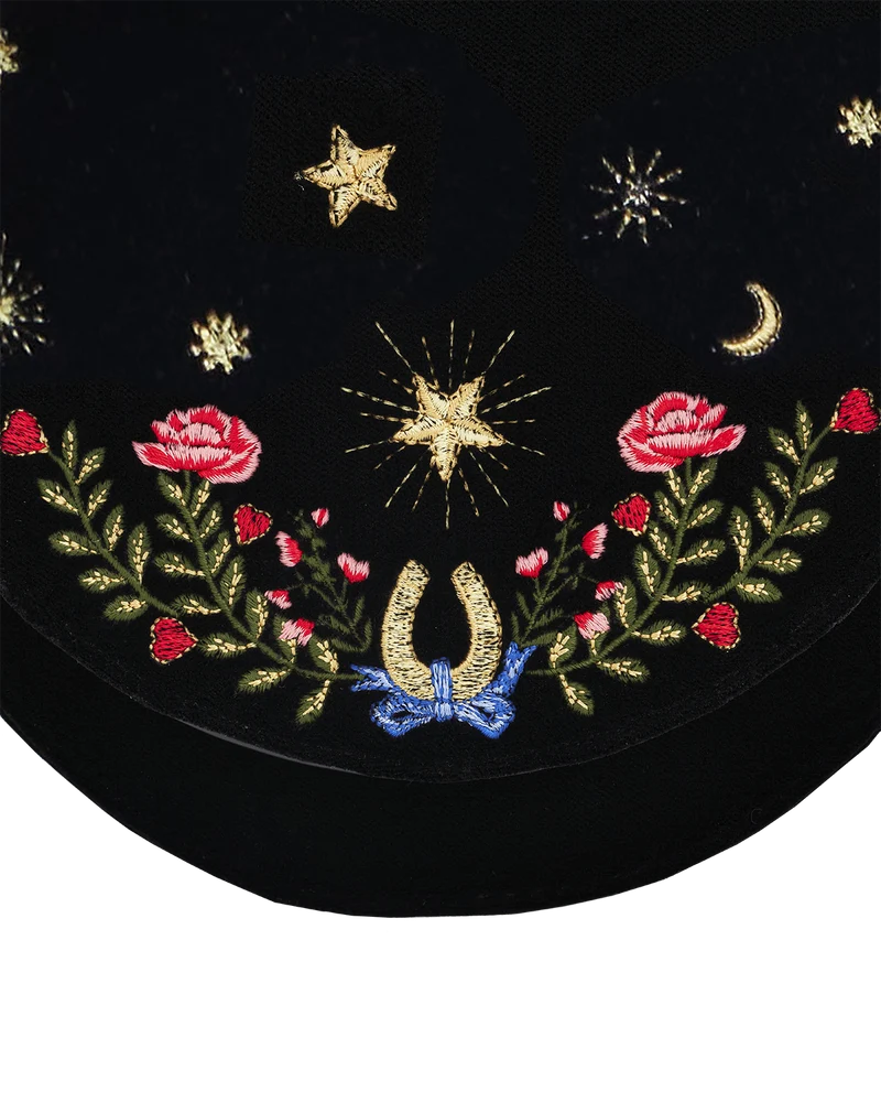 Kate Celestial Embroidered Black Velvet Saddle Bag