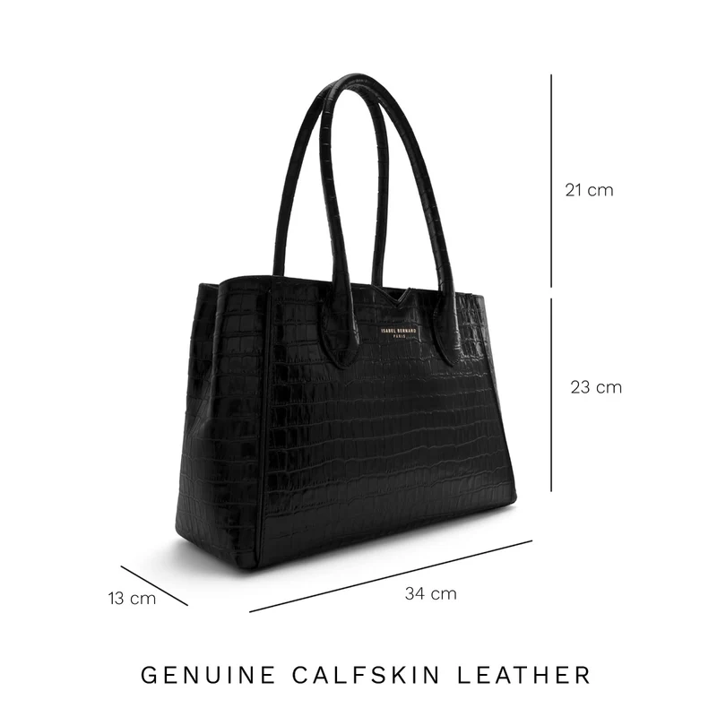 Isabel Bernard Honoré Cloe Midi Kroko Schwarz Kalbsleder Handtasche IB25082-201