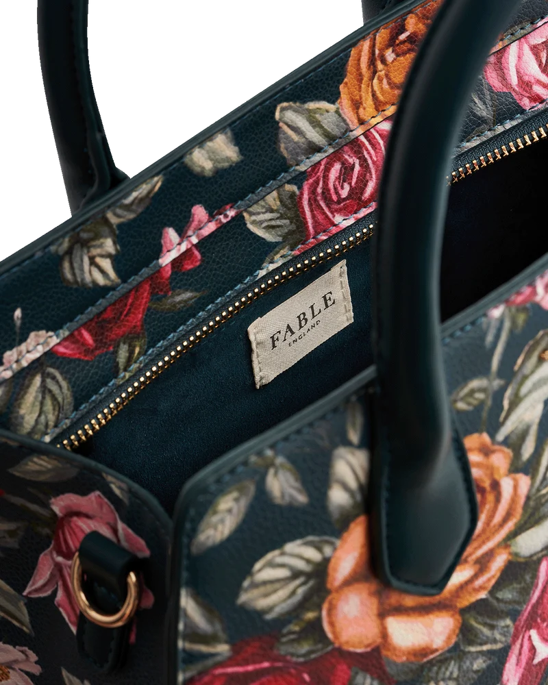 Teal Roses Structured Tote Medium