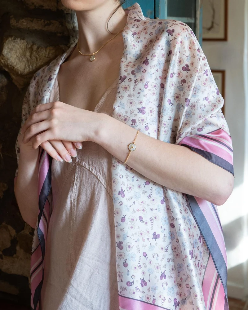 Deco Blooms Lightweight Scarf in Cream