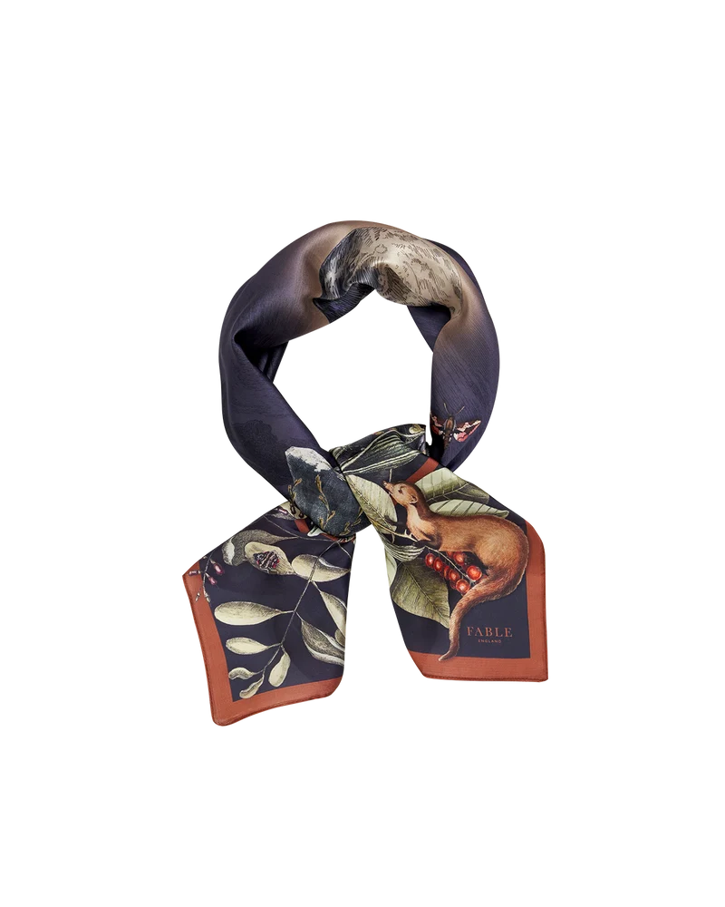 Wolf Garden Narrative Square Scarf in Navy