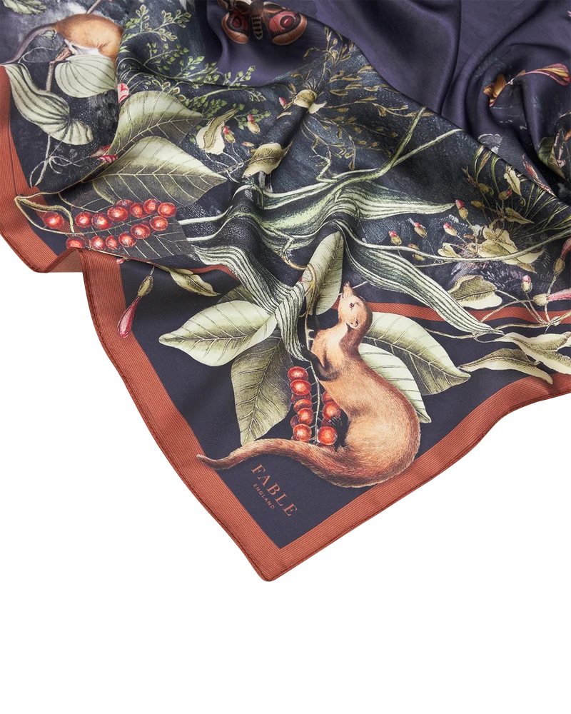 Wolf Garden Narrative Square Scarf in Navy