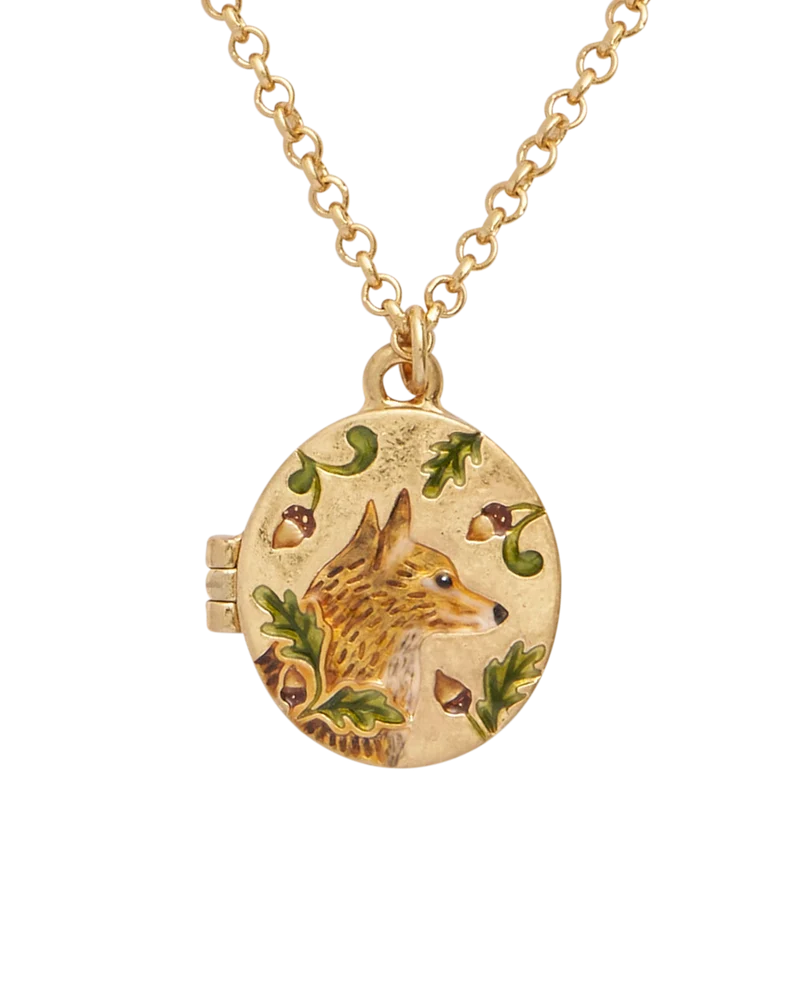 Fox & Acorn Oval Chain Locket Necklace