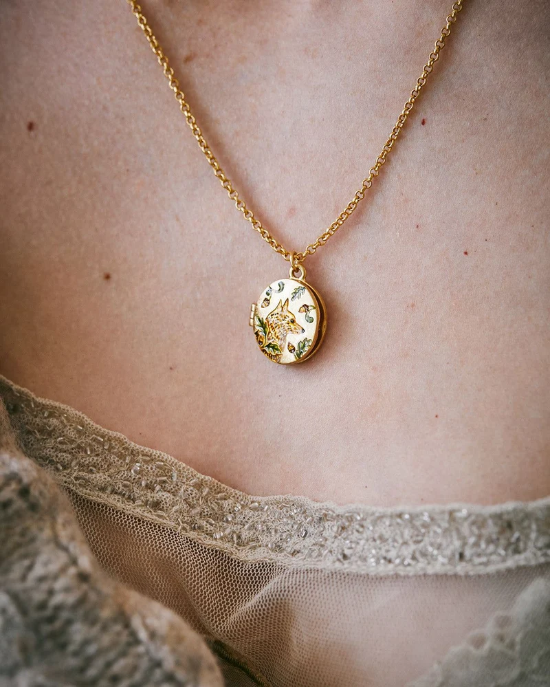Fox & Acorn Oval Chain Locket Necklace