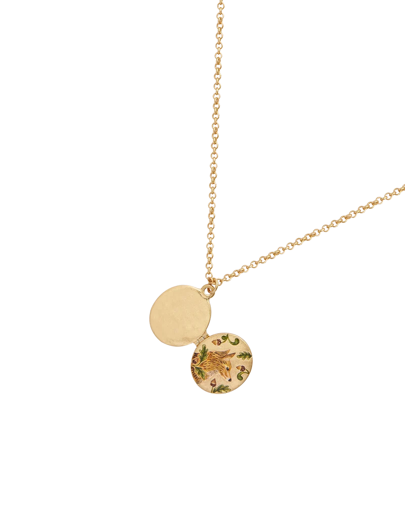 Fox & Acorn Oval Chain Locket Necklace