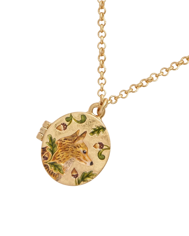 Fox & Acorn Oval Chain Locket Necklace