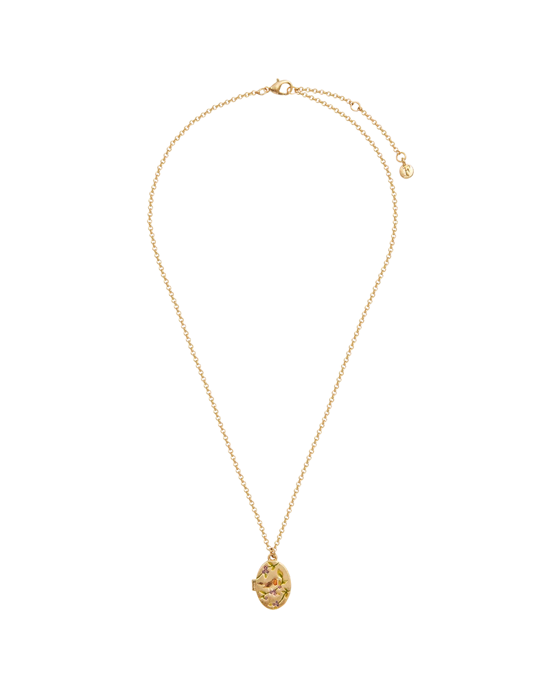 Gold Robin & Blackberry Locket Necklace