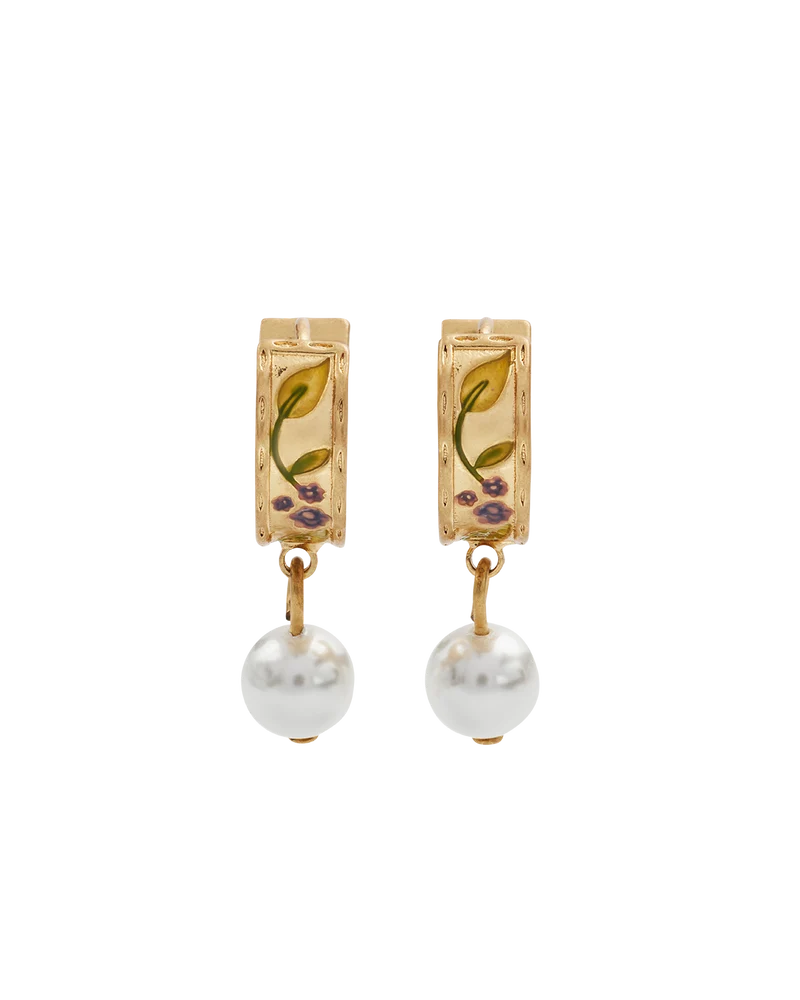 Gold Blackberry Bramble Pearl Drop Huggie Earrings