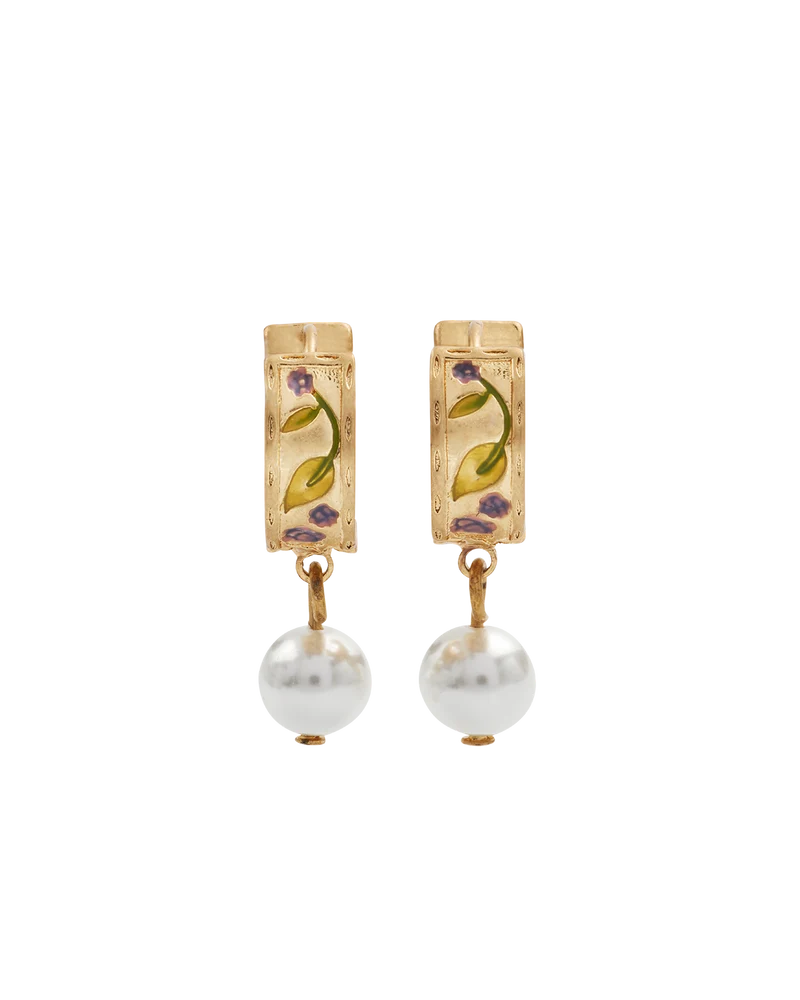 Gold Blackberry Bramble Pearl Drop Huggie Earrings