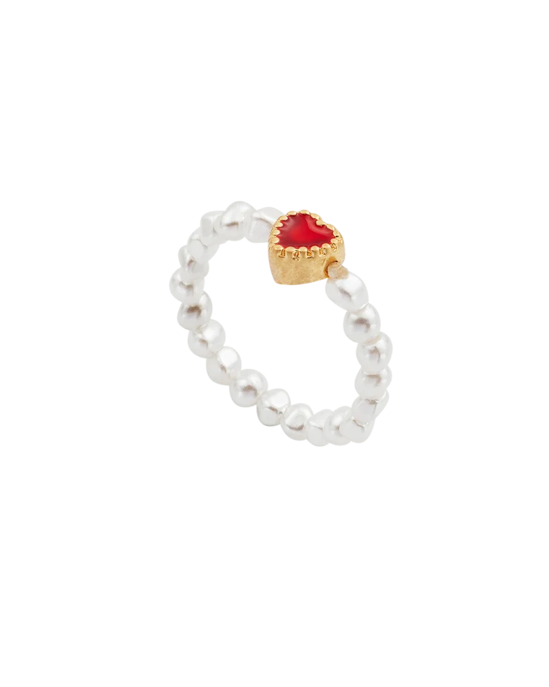 Gold Love Heart Pearl Ring