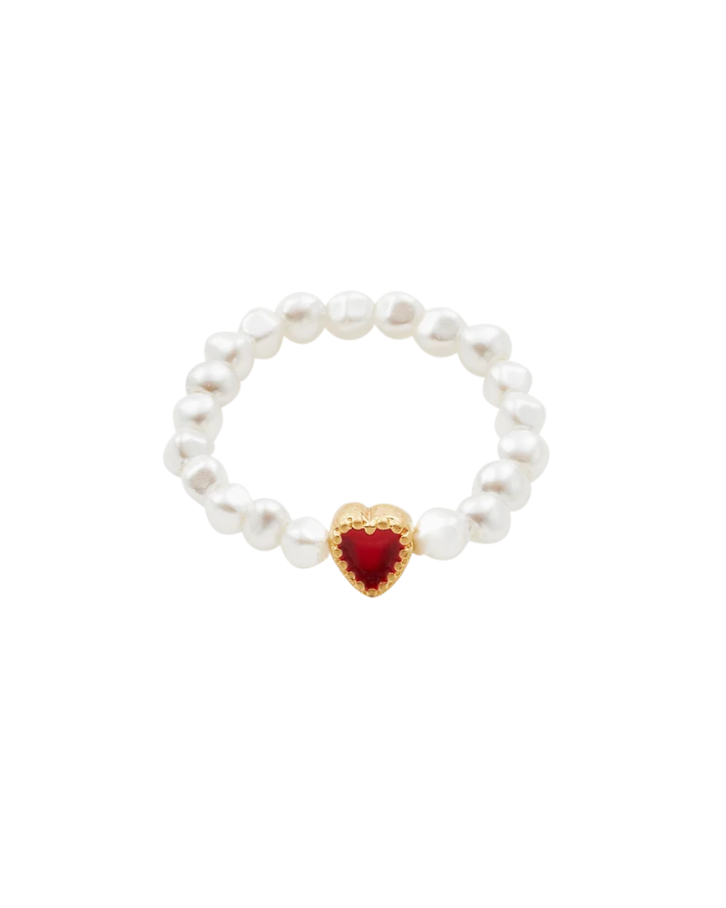 Gold Love Heart Pearl Ring