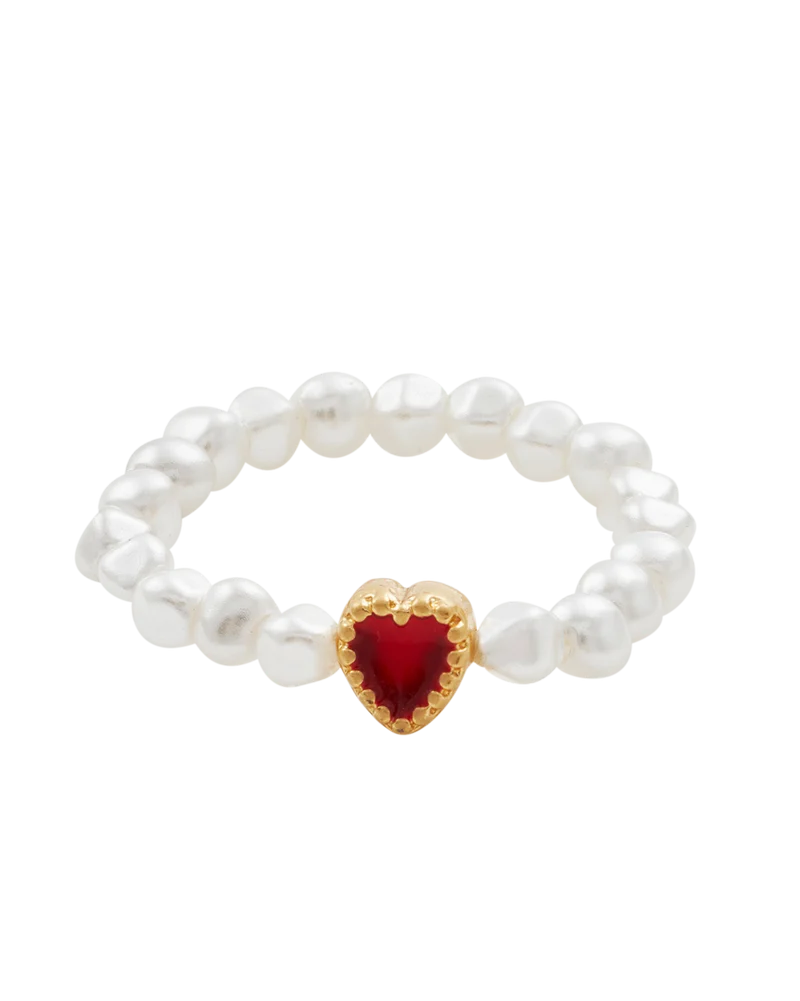 Gold Love Heart Pearl Ring
