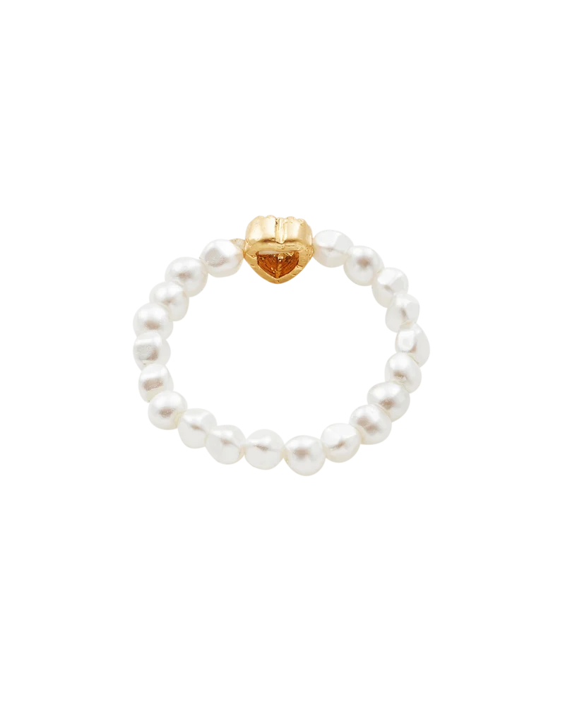 Gold Love Heart Pearl Ring
