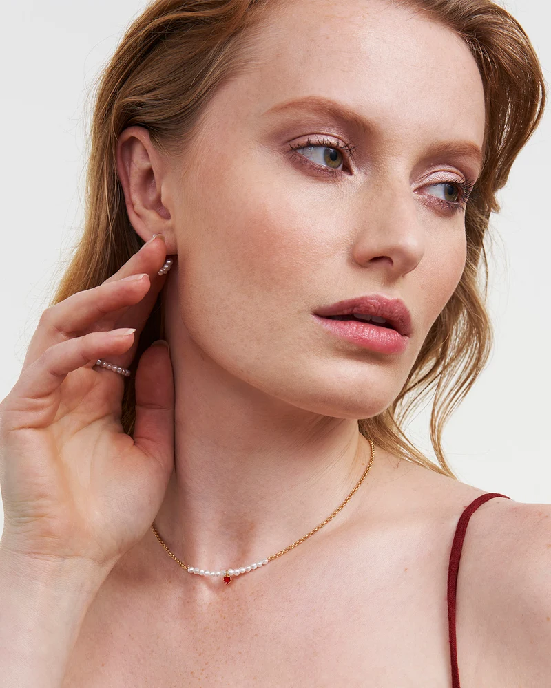 Gold Love Heart Pearl Necklace