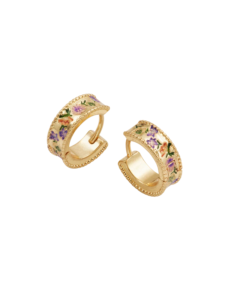 Gold Folksy Floral Huggie Earrings