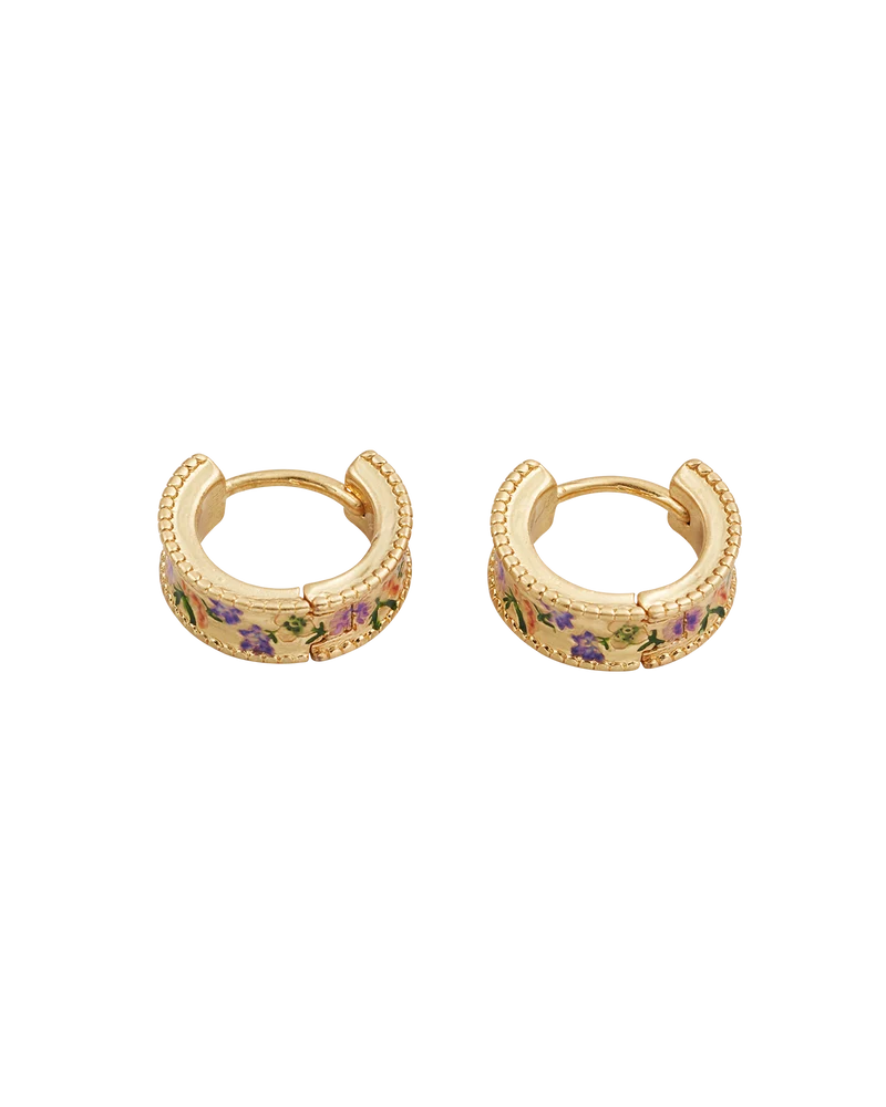 Gold Folksy Floral Huggie Earrings