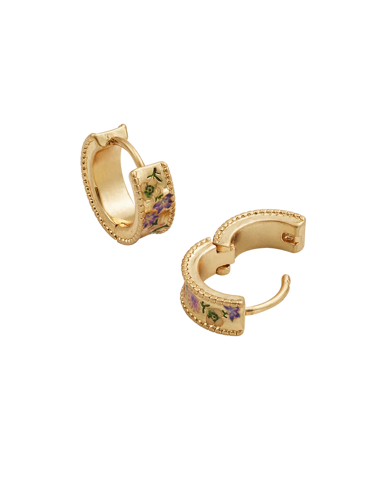 Gold Folksy Floral Huggie Earrings