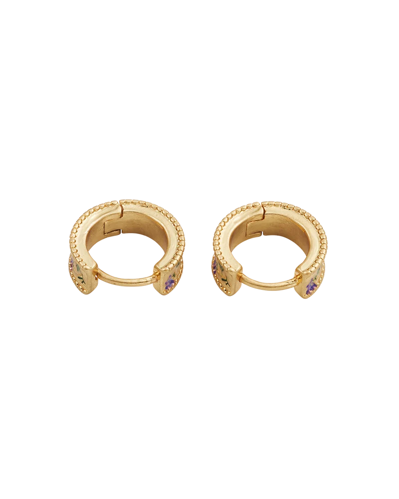 Gold Folksy Floral Huggie Earrings