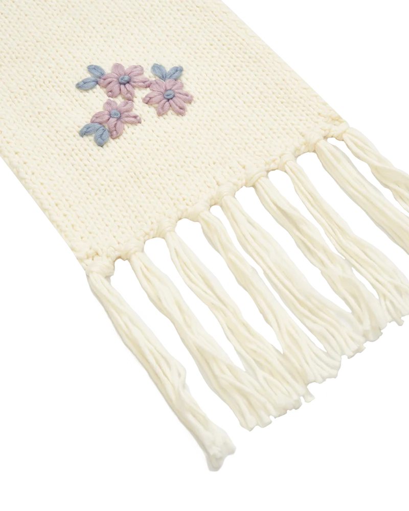 Forget-Me-Not Knitted Scarf in Cream