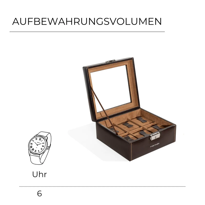 BOND Uhrenbox für 6 Uhren mit Glasdeckel
